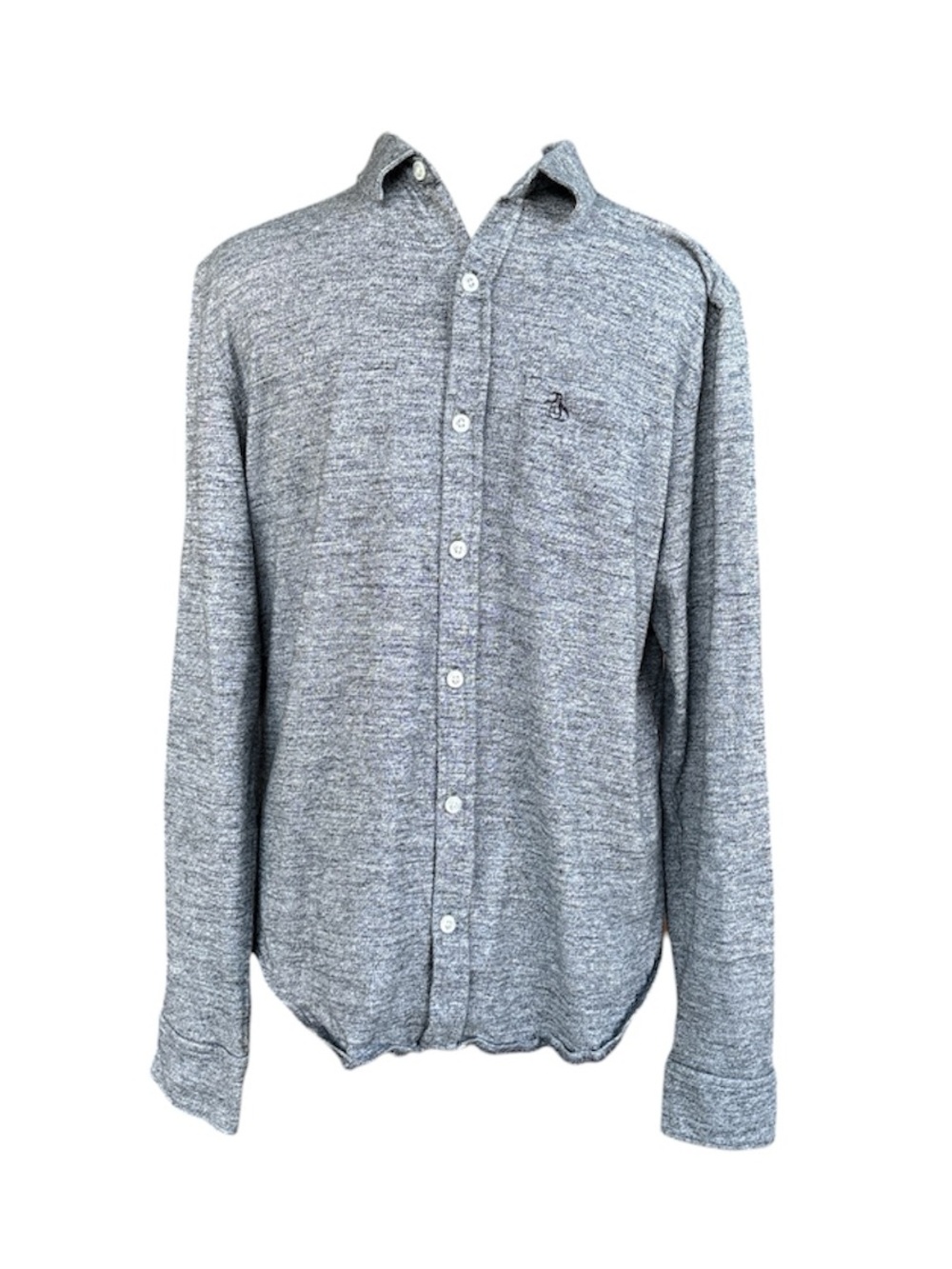 Original Penguin Knit Long Sleeve Button Down Shirt Heather Grey M